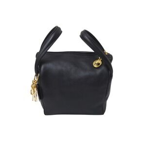 Christian Dior handbag logo charm black leather